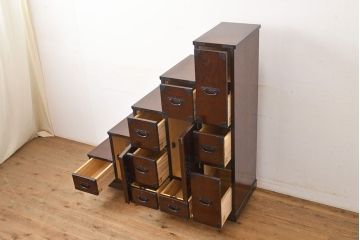 中古　美品　筑後民芸　美しい木目が高級感を演出する階段箪笥(和タンス、収納箪笥)(定価約26万円)(R-051198)