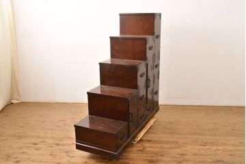 中古　美品　筑後民芸　美しい木目が高級感を演出する階段箪笥(和タンス、収納箪笥)(定価約26万円)(R-051198)