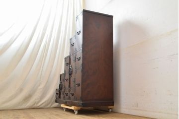 中古　美品　筑後民芸　美しい木目が高級感を演出する階段箪笥(和タンス、収納箪笥)(定価約26万円)(R-051198)
