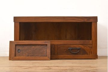 和製アンティーク　三方ケヤキ材　上手物!上質な和の空間づくりに活躍する美濃帳場箪笥(ローボード、時代箪笥、和タンス)(R-051200)