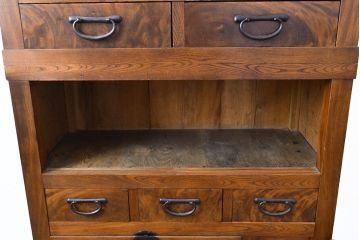 和製アンティーク　三方ケヤキ材　上手物!上質な和の空間づくりに活躍する美濃帳場箪笥(サイドボード、時代箪笥、和タンス)(R-051201)