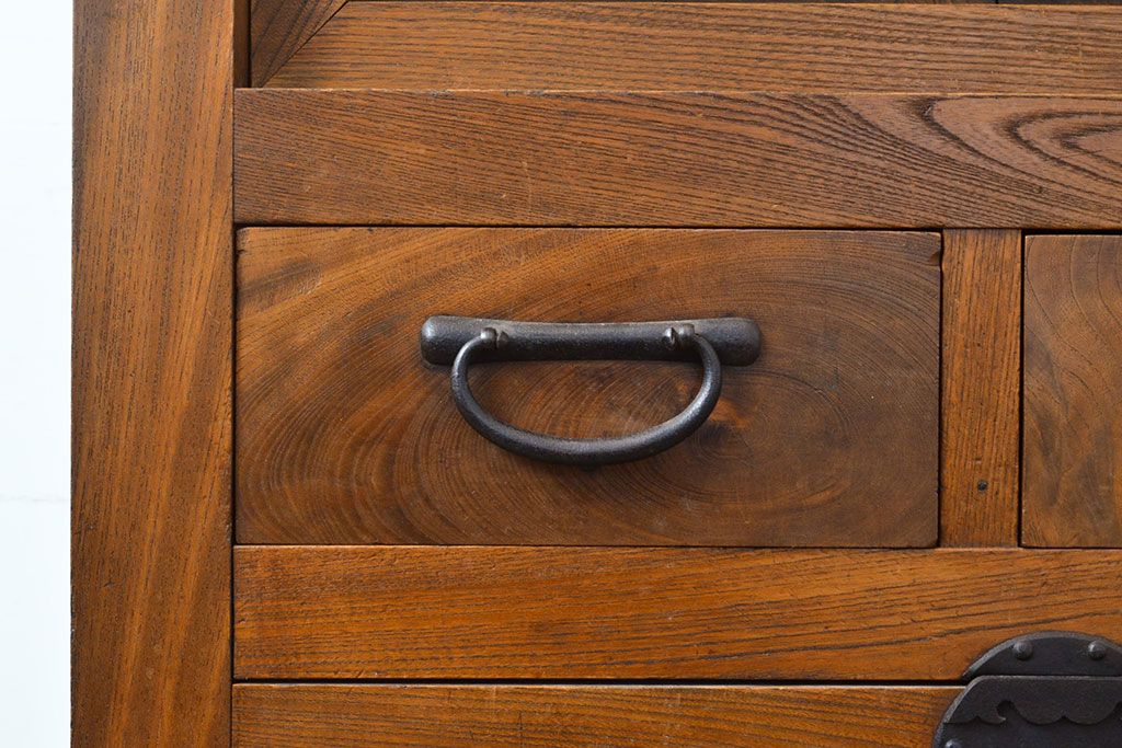 和製アンティーク　三方ケヤキ材　上手物!上質な和の空間づくりに活躍する美濃帳場箪笥(サイドボード、時代箪笥、和タンス)(R-051201)