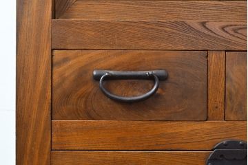 和製アンティーク　三方ケヤキ材　上手物!上質な和の空間づくりに活躍する美濃帳場箪笥(サイドボード、時代箪笥、和タンス)(R-051201)