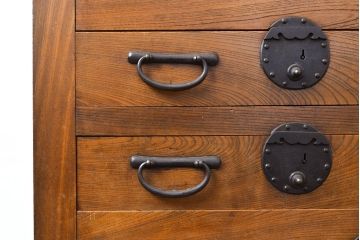 和製アンティーク　三方ケヤキ材　上手物!上質な和の空間づくりに活躍する美濃帳場箪笥(サイドボード、時代箪笥、和タンス)(R-051201)