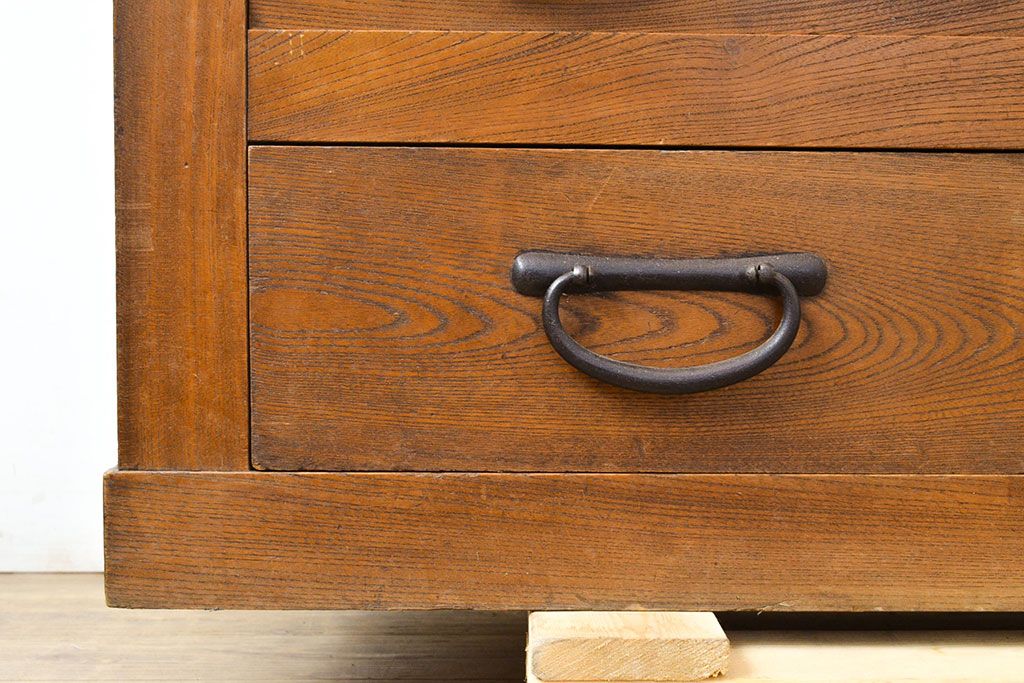 和製アンティーク　三方ケヤキ材　上手物!上質な和の空間づくりに活躍する美濃帳場箪笥(サイドボード、時代箪笥、和タンス)(R-051201)