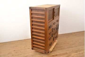 和製アンティーク　三方ケヤキ材　上手物!上質な和の空間づくりに活躍する美濃帳場箪笥(サイドボード、時代箪笥、和タンス)(R-051201)