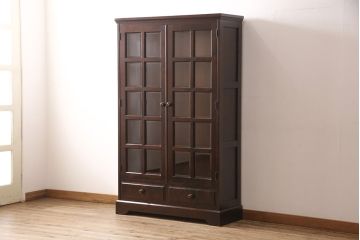 中古　美品　北海道民芸家具　和洋折衷どちらのお部屋にも馴染むブックケース(本箱、収納棚、キャビネット、飾り棚)(R-051210)