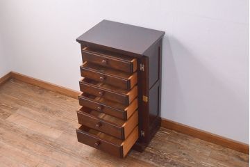 中古　美品　松本民芸家具　小物収納におすすめ!鍵付きが嬉しい6段チェスト(引き出し、サイドチェスト)(定価約23万円)(R-051212)