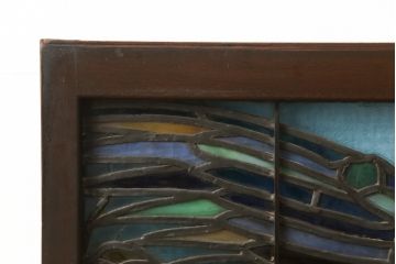 和製アンティーク　希少品!独特な意匠から貫録を感じさせるステンドグラス窓2枚セット(建具、引き戸、明り取り)(R-051223)