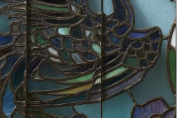 和製アンティーク　希少品!独特な意匠から貫録を感じさせるステンドグラス窓2枚セット(建具、引き戸、明り取り)(R-051223)