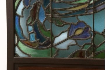 和製アンティーク　希少品!独特な意匠から貫録を感じさせるステンドグラス窓2枚セット(建具、引き戸、明り取り)(R-051223)