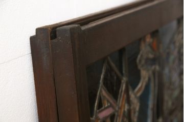 和製アンティーク　希少品!独特な意匠から貫録を感じさせるステンドグラス窓2枚セット(建具、引き戸、明り取り)(R-051223)