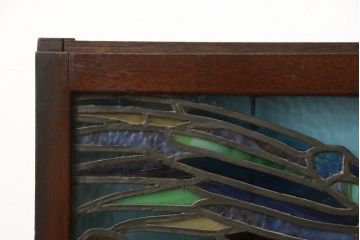 和製アンティーク　希少品!独特な意匠から貫録を感じさせるステンドグラス窓2枚セット(建具、引き戸、明り取り)(R-051223)