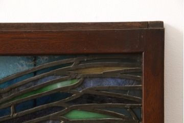 和製アンティーク　希少品!独特な意匠から貫録を感じさせるステンドグラス窓2枚セット(建具、引き戸、明り取り)(R-051223)