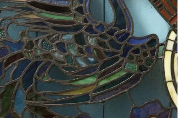 和製アンティーク　希少品!独特な意匠から貫録を感じさせるステンドグラス窓2枚セット(建具、引き戸、明り取り)(R-051223)