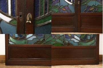和製アンティーク　希少品!独特な意匠から貫録を感じさせるステンドグラス窓2枚セット(建具、引き戸、明り取り)(R-051223)