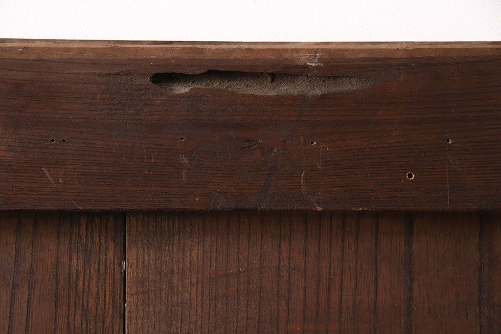 アンティーク建具　明治期　総ケヤキ材　漆塗り　和の情緒あふれる蔵戸(玄関戸、玄関ドア、引き戸)(R-051228)