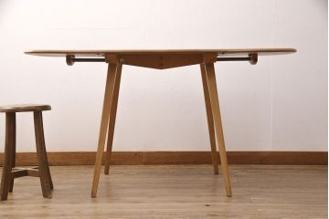 イギリスヴィンテージ　ERCOL(アーコール)　シンプルでお洒落なダイニングセット(ダイニングテーブル、エクステンション、ダイニングチェア2脚、ビンテージ)(R-051236)