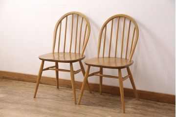 イギリスヴィンテージ　ERCOL(アーコール)　シンプルでお洒落なダイニングセット(ダイニングテーブル、エクステンション、ダイニングチェア2脚、ビンテージ)(R-051236)