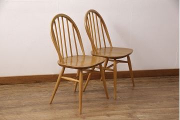 イギリスヴィンテージ　ERCOL(アーコール)　シンプルでお洒落なダイニングセット(ダイニングテーブル、エクステンション、ダイニングチェア2脚、ビンテージ)(R-051236)