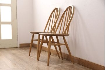 イギリスヴィンテージ　ERCOL(アーコール)　シンプルでお洒落なダイニングセット(ダイニングテーブル、エクステンション、ダイニングチェア2脚、ビンテージ)(R-051236)