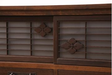 ラフジュ工房オリジナル　古建具リメイク　格子の彫刻が可愛らしいテレビ台(テレビボード、ローボード、リビングボード、収納棚)(R-051238)