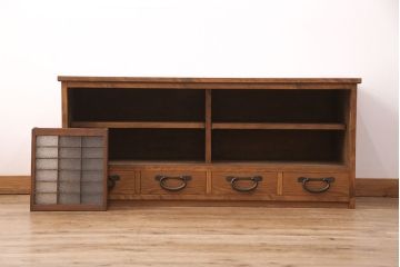 ラフジュ工房オリジナル　古建具リメイク　きらきら輝くダイヤガラスがレトロな雰囲気を醸しだすテレビ台(テレビボード、ローボード、リビングボード、収納棚)(R-051239)