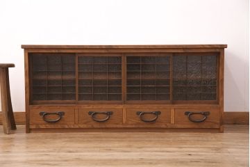 ラフジュ工房オリジナル　古建具リメイク　きらきら輝くダイヤガラスがレトロな雰囲気を醸しだすテレビ台(テレビボード、ローボード、リビングボード、収納棚)(R-051239)