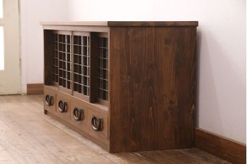 ラフジュ工房オリジナル　古建具リメイク　きらきら輝くダイヤガラスがレトロな雰囲気を醸しだすテレビ台(テレビボード、ローボード、リビングボード、収納棚)(R-051239)