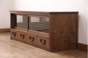 ラフジュ工房オリジナル　古建具リメイク　和モダンの空間づくりにおすすめのテレビ台(テレビボード、ローボード、リビングボード、収納棚)(R-051240)