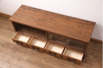 ラフジュ工房オリジナル　古建具リメイク　和モダンの空間づくりにおすすめのテレビ台(テレビボード、ローボード、リビングボード、収納棚)(R-051240)