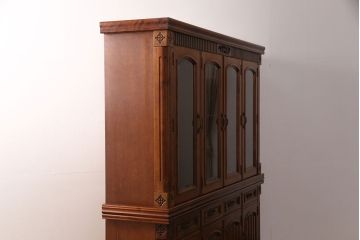 和製ヴィンテージ　国産　華やかさを演出する彫り装飾が魅力的なキャビネット(収納棚、戸棚、食器棚、ビンテージ)(R-051243)