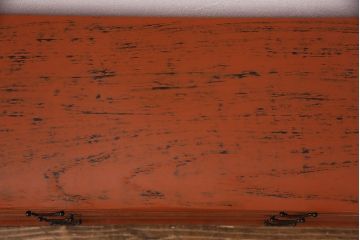 中古　美品　工芸家具　曙(あけぼの)塗り　漆の朱色が机上のアクセントになる小引き出し(根来塗り、卓上収納、小物収納)(R-051247)