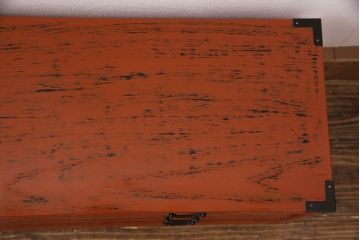 中古　美品　工芸家具　曙(あけぼの)塗り　漆の朱色が机上のアクセントになる小引き出し(根来塗り、卓上収納、小物収納)(R-051247)