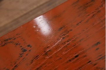 中古　美品　工芸家具　曙(あけぼの)塗り　漆の朱色が机上のアクセントになる小引き出し(根来塗り、卓上収納、小物収納)(R-051247)