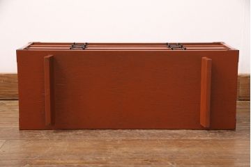 中古　美品　工芸家具　曙(あけぼの)塗り　漆の朱色が机上のアクセントになる小引き出し(根来塗り、卓上収納、小物収納)(R-051247)
