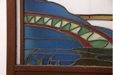 和製アンティーク　希少品!一枚の絵画のようなデザインが魅力的なステンドグラス窓2枚セット(建具、引き戸、明り取り)(R-051253)
