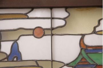 和製アンティーク　希少品!一枚の絵画のようなデザインが魅力的なステンドグラス窓2枚セット(建具、引き戸、明り取り)(R-051253)