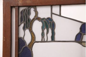 和製アンティーク　希少品!一枚の絵画のようなデザインが魅力的なステンドグラス窓2枚セット(建具、引き戸、明り取り)(R-051253)