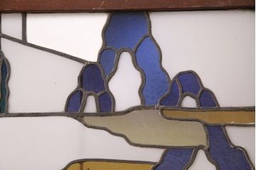 和製アンティーク　希少品!一枚の絵画のようなデザインが魅力的なステンドグラス窓2枚セット(建具、引き戸、明り取り)(R-051253)