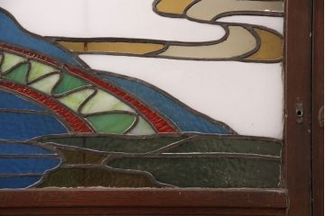 和製アンティーク　希少品!一枚の絵画のようなデザインが魅力的なステンドグラス窓2枚セット(建具、引き戸、明り取り)(R-051253)
