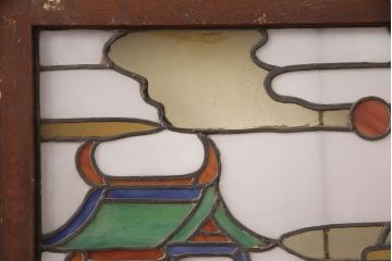 和製アンティーク　希少品!一枚の絵画のようなデザインが魅力的なステンドグラス窓2枚セット(建具、引き戸、明り取り)(R-051253)