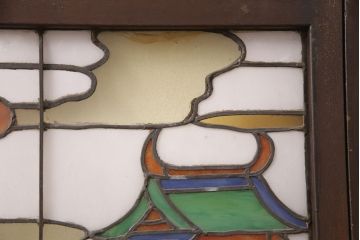 和製アンティーク　希少品!一枚の絵画のようなデザインが魅力的なステンドグラス窓2枚セット(建具、引き戸、明り取り)(R-051253)