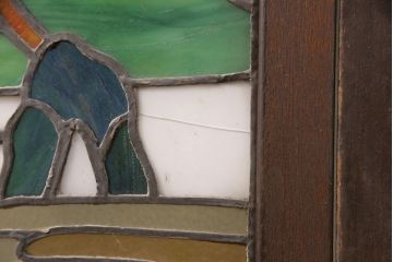 和製アンティーク　希少品!一枚の絵画のようなデザインが魅力的なステンドグラス窓2枚セット(建具、引き戸、明り取り)(R-051253)