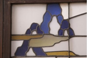 和製アンティーク　希少品!一枚の絵画のようなデザインが魅力的なステンドグラス窓2枚セット(建具、引き戸、明り取り)(R-051253)