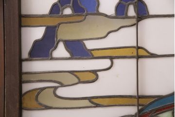 和製アンティーク　希少品!一枚の絵画のようなデザインが魅力的なステンドグラス窓2枚セット(建具、引き戸、明り取り)(R-051253)