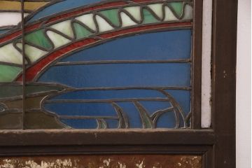 和製アンティーク　希少品!一枚の絵画のようなデザインが魅力的なステンドグラス窓2枚セット(建具、引き戸、明り取り)(R-051253)
