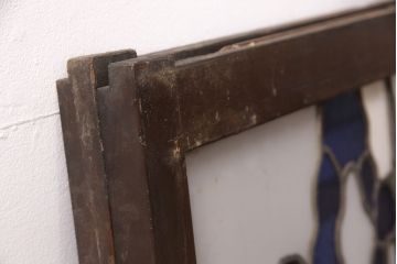 和製アンティーク　希少品!一枚の絵画のようなデザインが魅力的なステンドグラス窓2枚セット(建具、引き戸、明り取り)(R-051253)