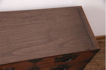 中古　岩谷堂箪笥　天板を付けてリメイク!迫力のある杢目が目を引くローボード(引き出し、サイドチェスト、ローチェスト、収納箪笥)(R-051256)