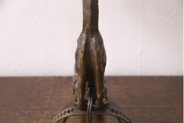 ヴィンテージ照明　ブロンズ製　ステンドグラスと猫のデザインが魅惑的な雰囲気を醸し出すスタンドライト(デスクスタンド、卓上照明、ビンテージ)(R-051268)